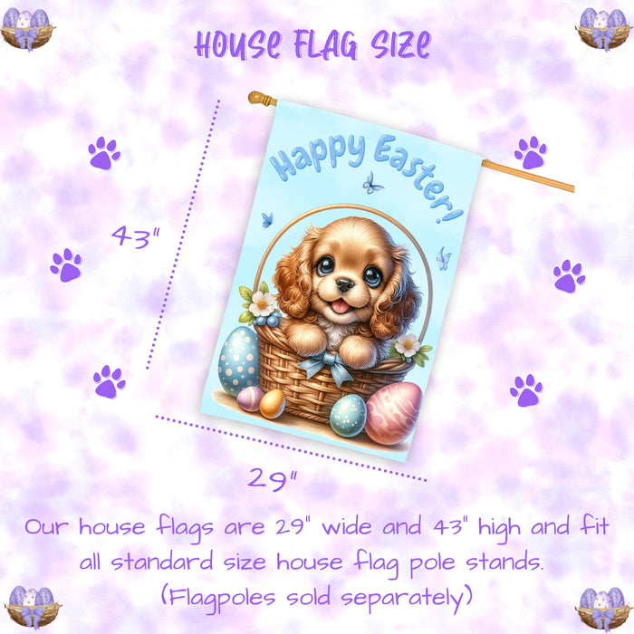 Cocker Spaniel Dog Easter House Flag 28x40 Double Sided Spring Garden Porch Decor