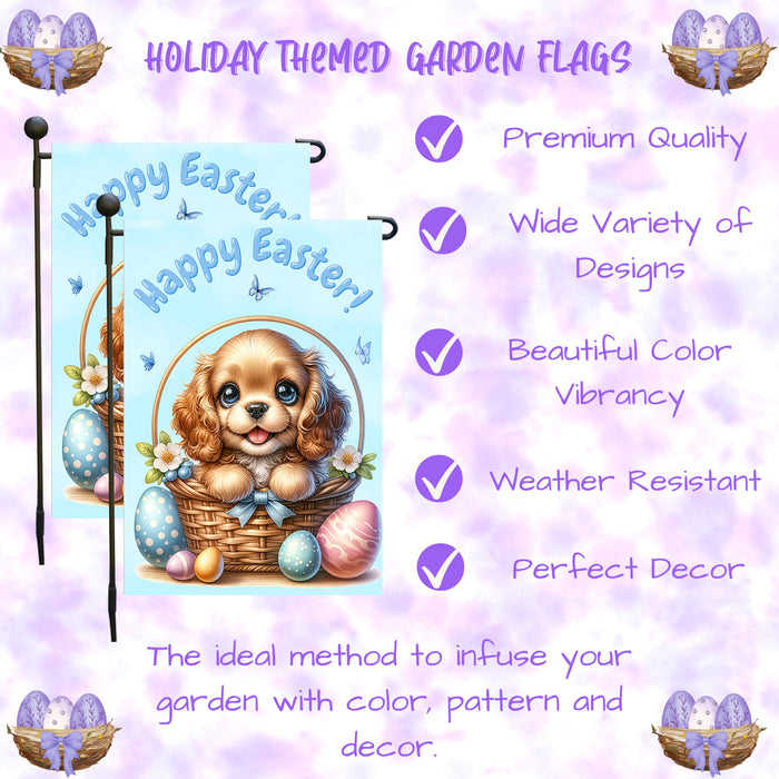 Cocker Spaniel Easter Gift Garden Flag Dog Eggs Spring Outdoor Lawn Décor 12x18 Inch Single Side and Double Sided