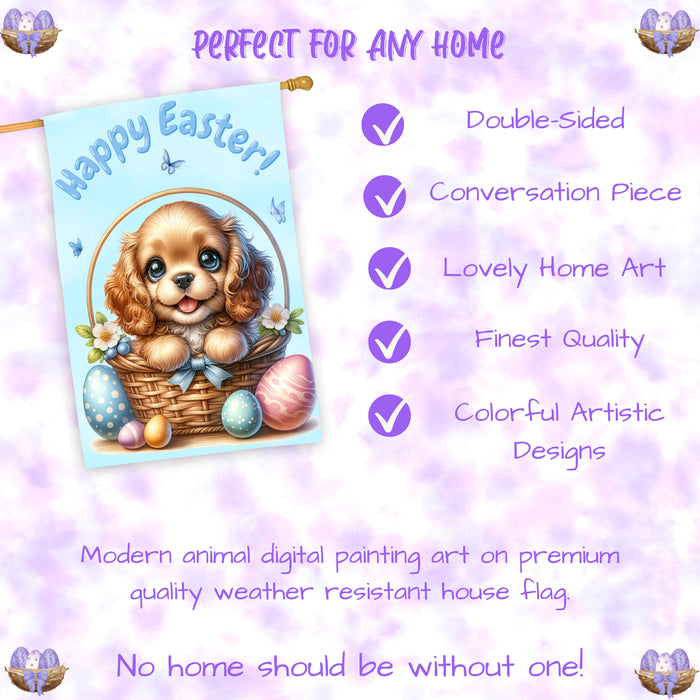 Cocker Spaniel Dog Easter House Flag 28x40 Double Sided Spring Garden Porch Decor