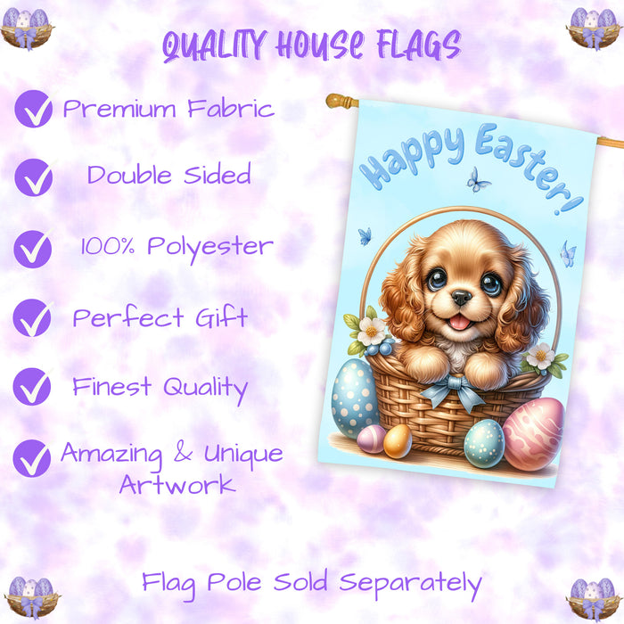 Cocker Spaniel Dog Easter House Flag 28x40 Double Sided Spring Garden Porch Decor