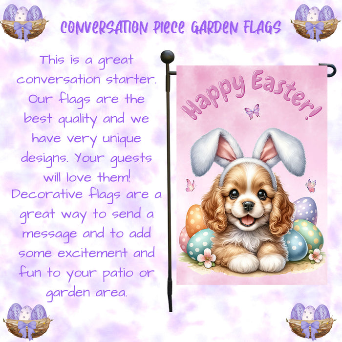 Cocker Spaniel Easter Porch Garden Flag Dog Bunny Ears Eggs Spring Outdoor Décor 12x18 Inch Single Side and Double Sided