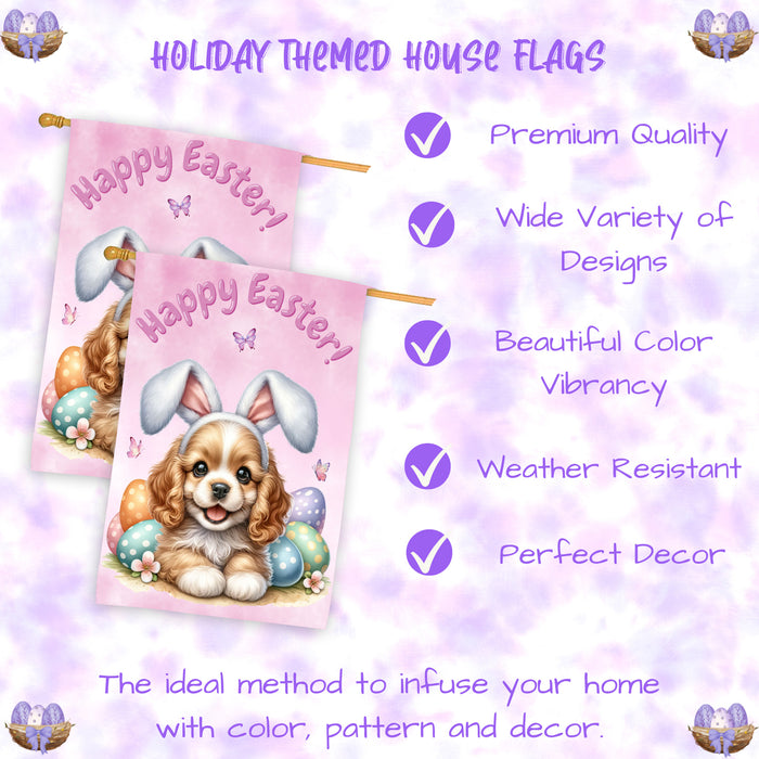 Cocker Spaniel Easter House Flag 28x40 Double Sided Spring Dog Yard Garden Decor