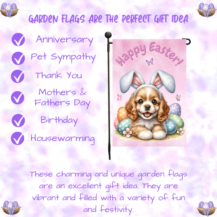 Cocker Spaniel Easter Porch Garden Flag Dog Bunny Ears Eggs Spring Outdoor Décor 12x18 Inch Single Side and Double Sided