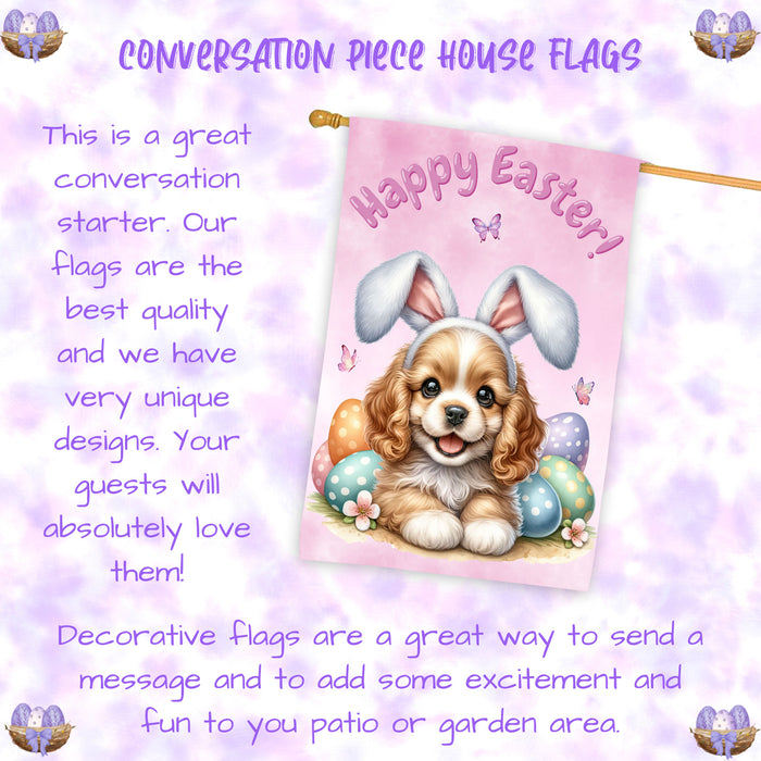 Cocker Spaniel Easter House Flag 28x40 Double Sided Spring Dog Yard Garden Decor