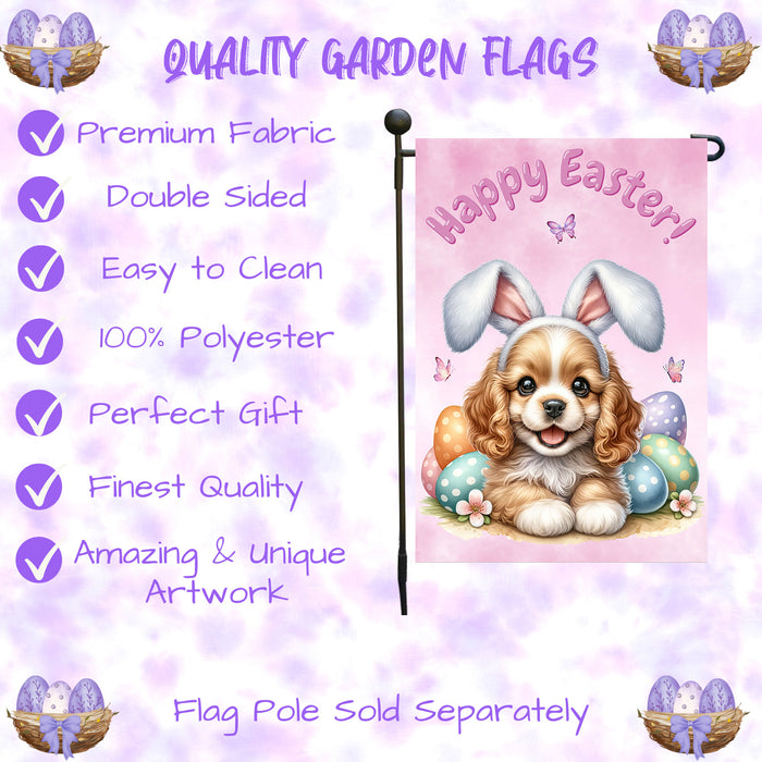 Cocker Spaniel Easter Porch Garden Flag Dog Bunny Ears Eggs Spring Outdoor Décor 12x18 Inch Single Side and Double Sided