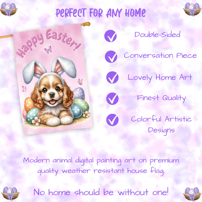 Cocker Spaniel Easter House Flag 28x40 Double Sided Spring Dog Yard Garden Decor