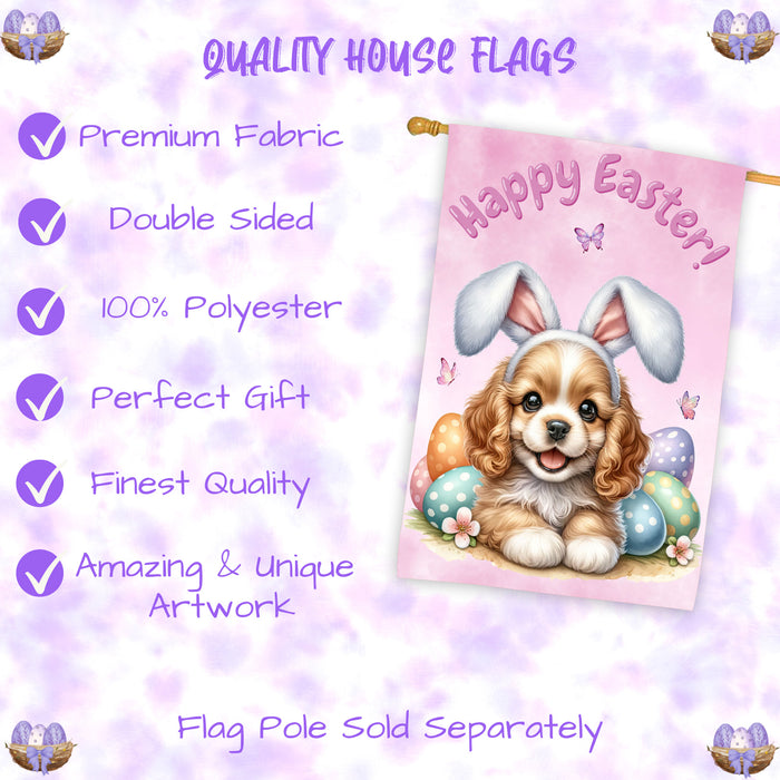 Cocker Spaniel Easter House Flag 28x40 Double Sided Spring Dog Yard Garden Decor