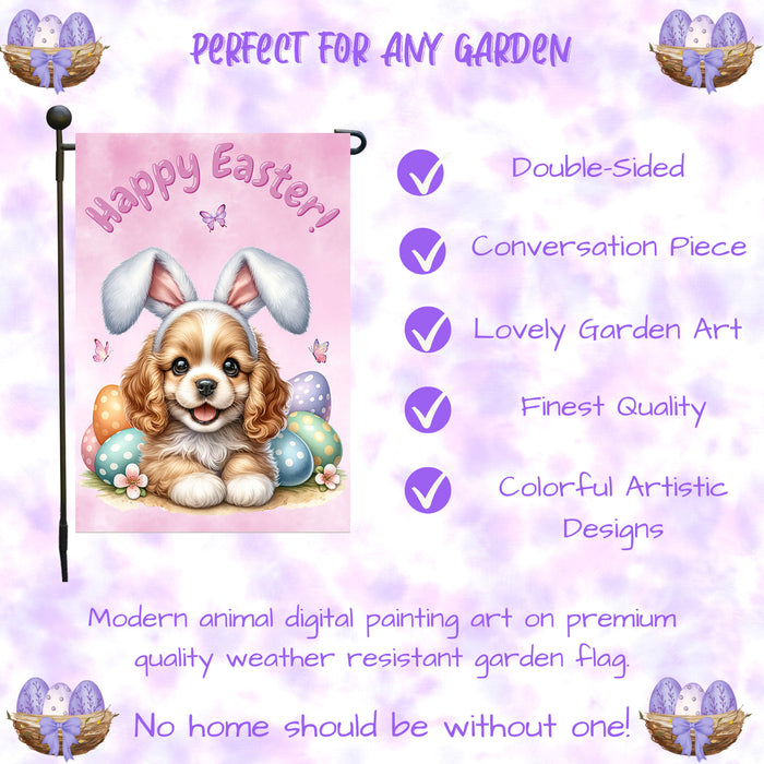 Cocker Spaniel Easter Porch Garden Flag Dog Bunny Ears Eggs Spring Outdoor Décor 12x18 Inch Single Side and Double Sided
