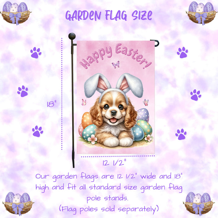 Cocker Spaniel Easter Porch Garden Flag Dog Bunny Ears Eggs Spring Outdoor Décor 12x18 Inch Single Side and Double Sided
