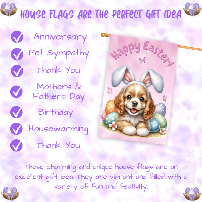 Cocker Spaniel Easter House Flag 28x40 Double Sided Spring Dog Yard Garden Decor
