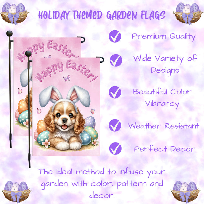 Cocker Spaniel Easter Porch Garden Flag Dog Bunny Ears Eggs Spring Outdoor Décor 12x18 Inch Single Side and Double Sided