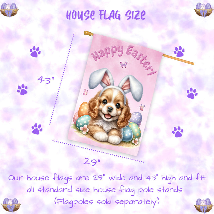 Cocker Spaniel Easter House Flag 28x40 Double Sided Spring Dog Yard Garden Decor
