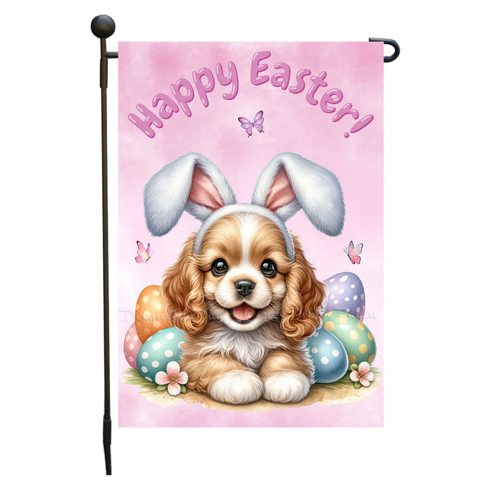 Cocker Spaniel Easter Porch Garden Flag Dog Bunny Ears Eggs Spring Outdoor Décor 12x18 Inch Single Side and Double Sided