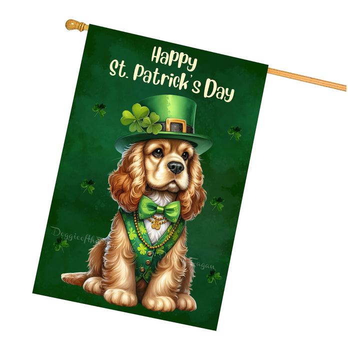 Cocker Spaniel Dog St Patricks Day House Flag 28 x 40 Lucky Shamrock Porch Outdoor Decor