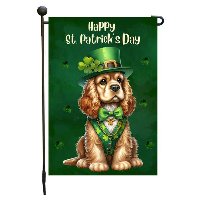 Cocker Spaniel Dog St Patricks Day Garden Flag 12 x 18 Inch Lucky Clover Yard Decor