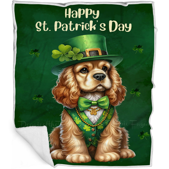 Cocker Spaniel St. Patrick's Irish Dog Blanket, Irish Woof Warmth, Fleece, Woven, Sherpa Blankets, Puppy with Hats, Gifts for Pet Lovers