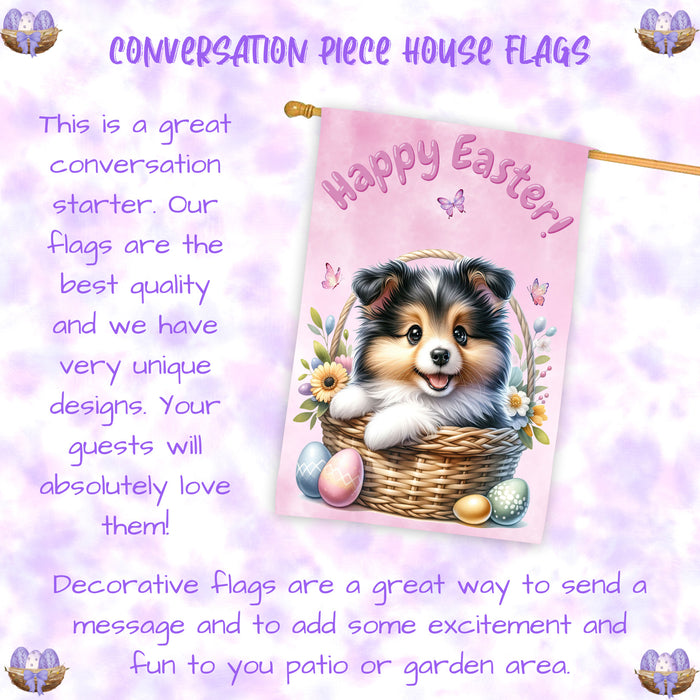 Collie Dog Easter House Flag 28x40 Double Sided Spring Yard Garden Porch Decor