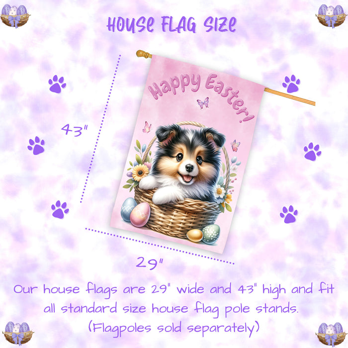 Collie Dog Easter House Flag 28x40 Double Sided Spring Yard Garden Porch Decor