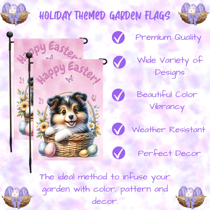 Collie Dog Farmhouse Easter Garden Flag Puppy Eggs Porch Yard Outdoor Décor 12x18 Inch Single Side and Double Sided