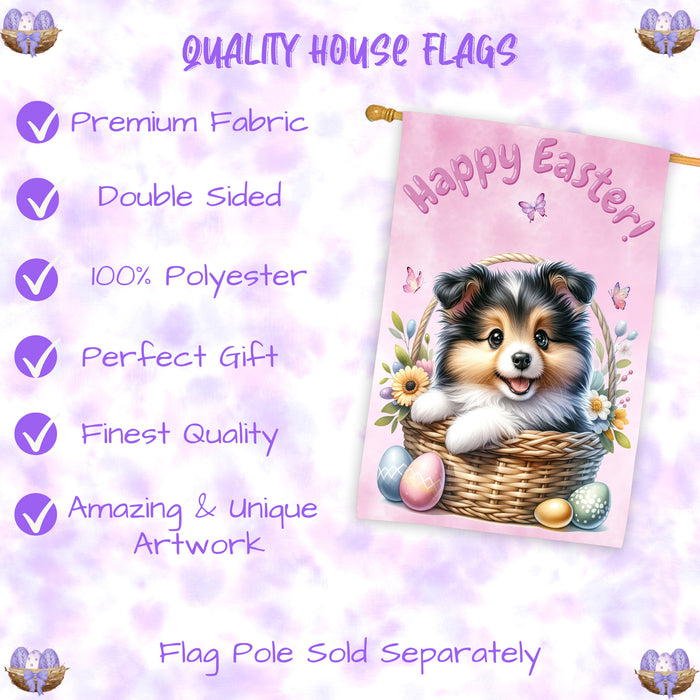 Collie Dog Easter House Flag 28x40 Double Sided Spring Yard Garden Porch Decor