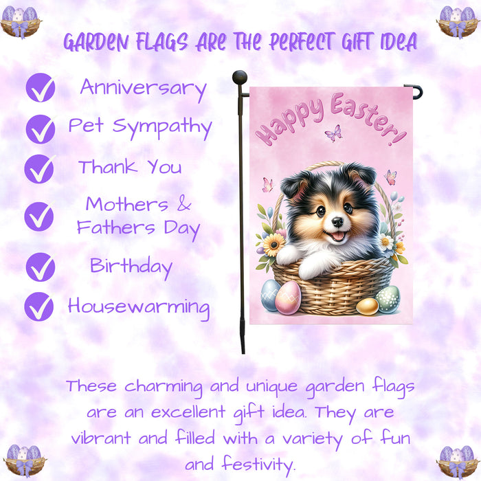 Collie Dog Farmhouse Easter Garden Flag Puppy Eggs Porch Yard Outdoor Décor 12x18 Inch Single Side and Double Sided