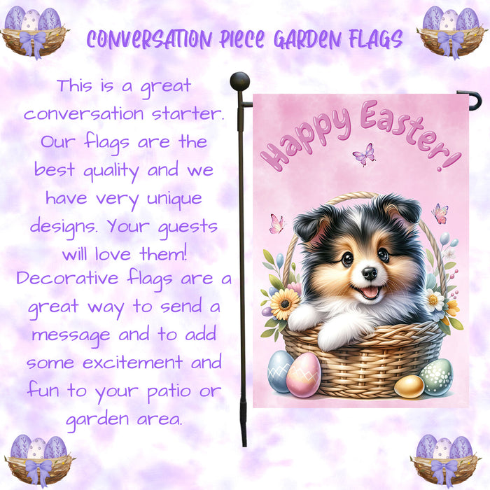 Collie Dog Farmhouse Easter Garden Flag Puppy Eggs Porch Yard Outdoor Décor 12x18 Inch Single Side and Double Sided