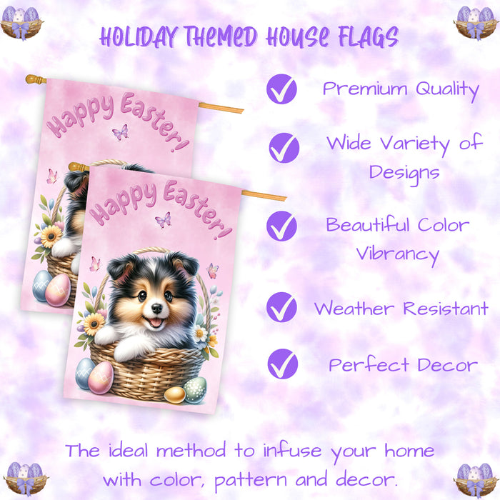 Collie Dog Easter House Flag 28x40 Double Sided Spring Yard Garden Porch Decor