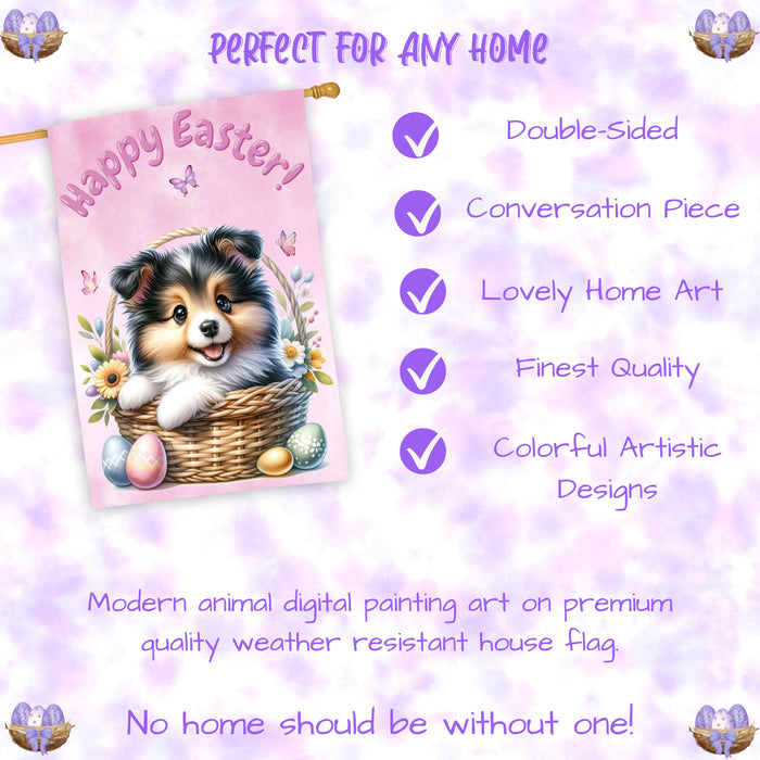 Collie Dog Easter House Flag 28x40 Double Sided Spring Yard Garden Porch Decor