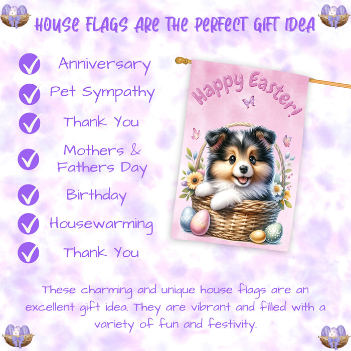 Collie Dog Easter House Flag 28x40 Double Sided Spring Yard Garden Porch Decor