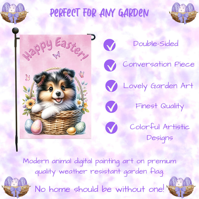 Collie Dog Farmhouse Easter Garden Flag Puppy Eggs Porch Yard Outdoor Décor 12x18 Inch Single Side and Double Sided