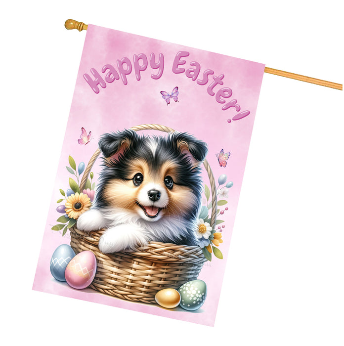 Collie Dog Easter House Flag 28x40 Double Sided Spring Yard Garden Porch Decor