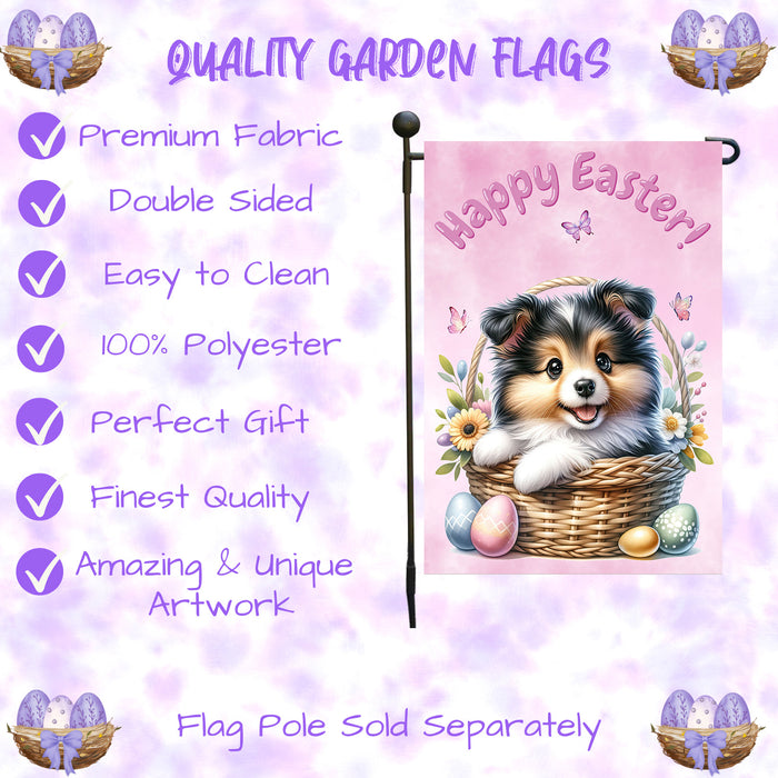 Collie Dog Farmhouse Easter Garden Flag Puppy Eggs Porch Yard Outdoor Décor 12x18 Inch Single Side and Double Sided