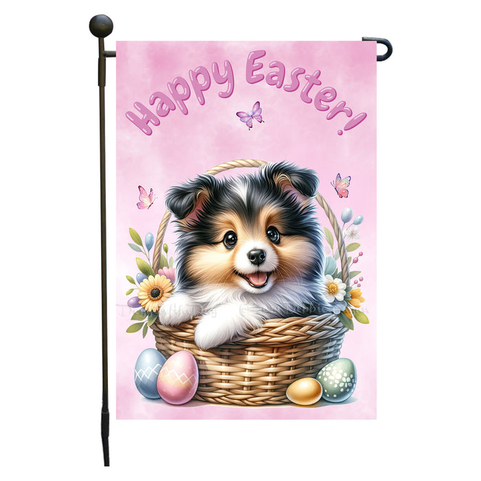 Collie Dog Farmhouse Easter Garden Flag Puppy Eggs Porch Yard Outdoor Décor 12x18 Inch Single Side and Double Sided