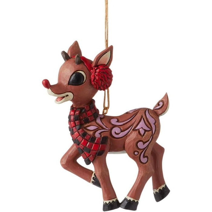 Enesco Jim Shore Rudolph The Red-Nosed Reindeer Wearing Earmuffs Hanging Ornament