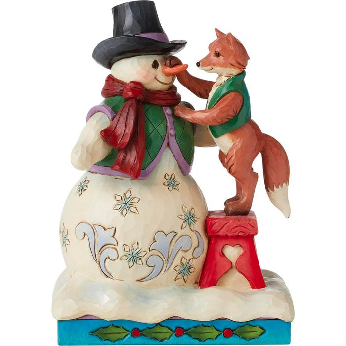 Enesco Jim Shore Heartwood Creek Snowman with Fox Figurine, 8.26"