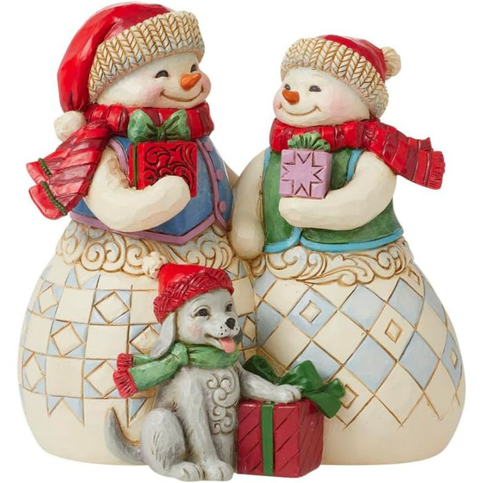 Enesco Jim Shore Heartwood Creek Snow Couple with Puppy Figurine, 5.12"