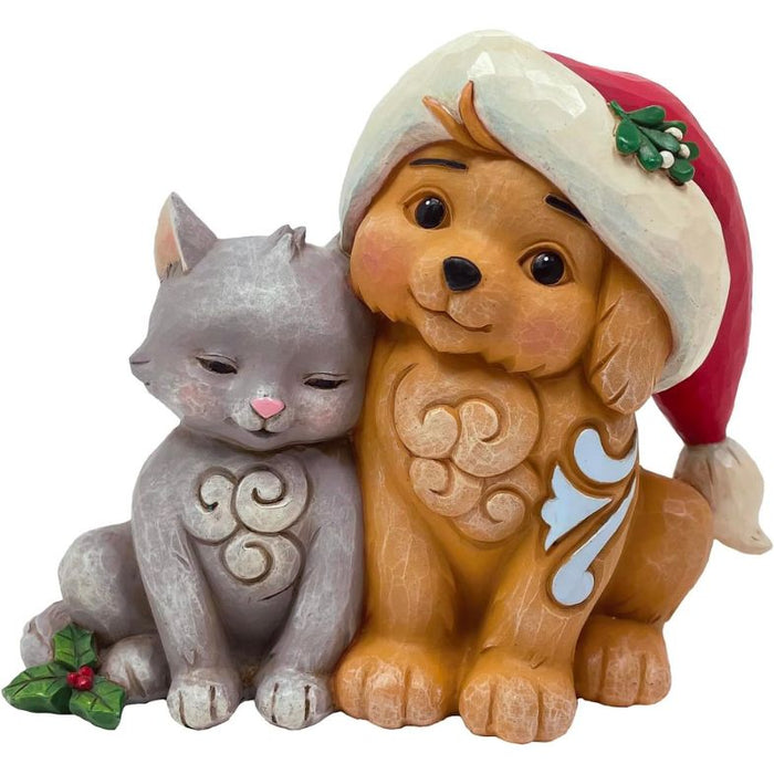 Enesco Jim Shore Heartwood Creek Kitten with Puppy in Santa Hat Miniature Figurine