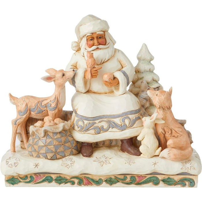 Enesco Jim Shore Heartwood Creek White Woodland Santa Sitting with Animal Figurine