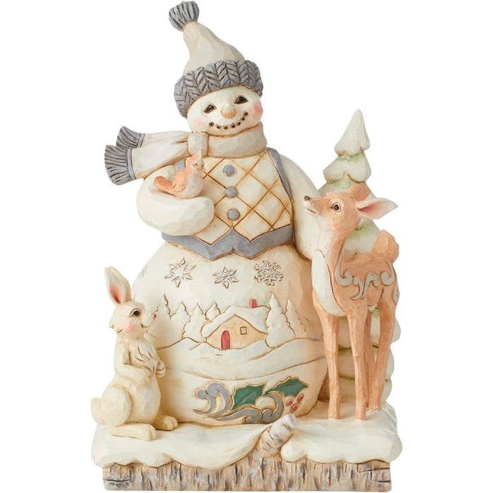 Enesco Jim Shore Heartwood Creek White Woodland Snowman with Deer and Bunny Figurine