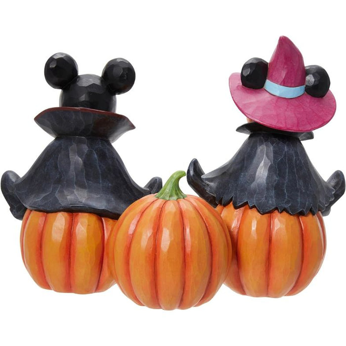 Enesco Jim Shore Disney Traditions Mickey and Minnie Mouse Jumping Over Carved Pumpkins