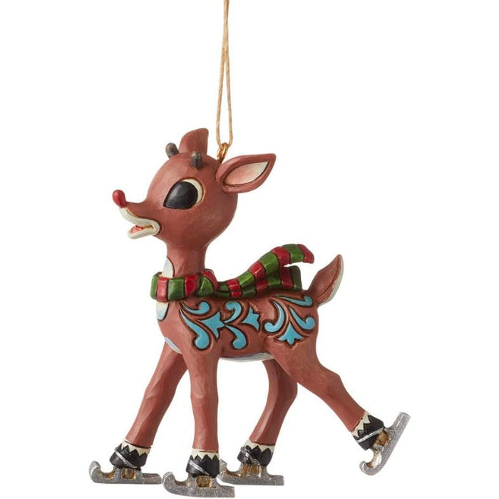 Enesco Jim Shore Rudolph The Red-Nosed Reindeer Wearing Ice Skates Hanging Ornament