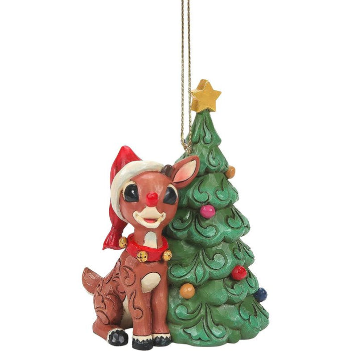 Enesco Jim Shore Rudolph The Red-Nosed Reindeer with Christmas Tree Hanging Ornament