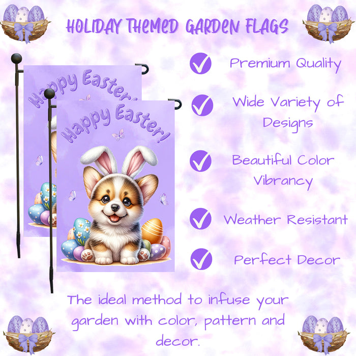 Corgi Dog Farmhouse Easter Garden Flag Puppy Eggs Porch Yard Outdoor Décor 12x18 Inch Single Side and Double Sided