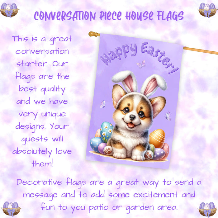Easter Corgi Dog House Flag Spring Outdoor Yard Decor Double-Sided 28x40 Porch Gift for Dog Lovers