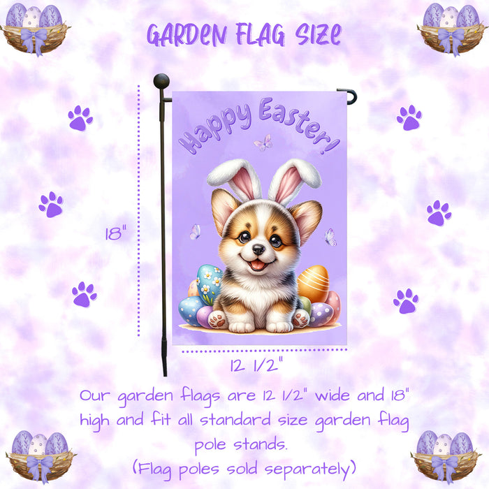 Corgi Dog Farmhouse Easter Garden Flag Puppy Eggs Porch Yard Outdoor Décor 12x18 Inch Single Side and Double Sided