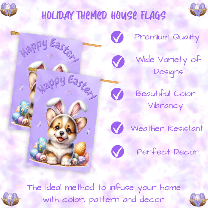 Easter Corgi Dog House Flag Spring Outdoor Yard Decor Double-Sided 28x40 Porch Gift for Dog Lovers