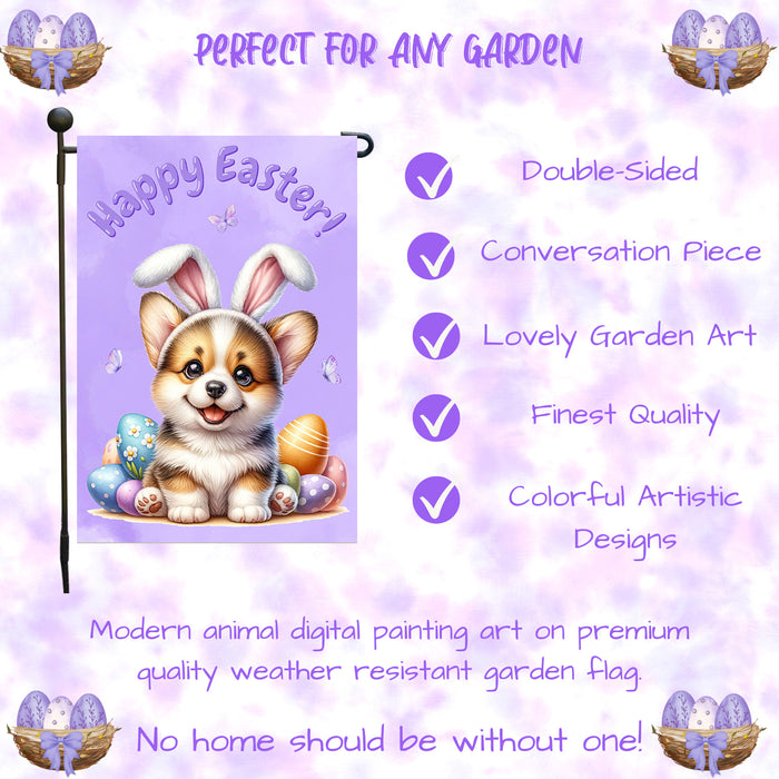 Corgi Dog Farmhouse Easter Garden Flag Puppy Eggs Porch Yard Outdoor Décor 12x18 Inch Single Side and Double Sided