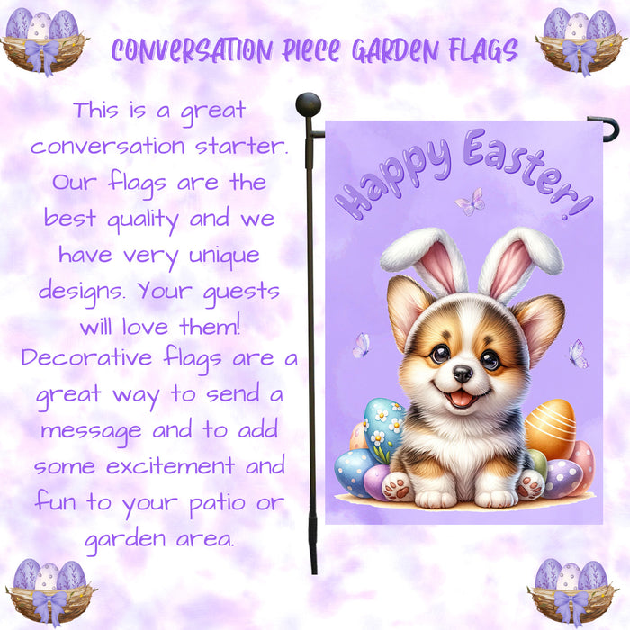 Corgi Dog Farmhouse Easter Garden Flag Puppy Eggs Porch Yard Outdoor Décor 12x18 Inch Single Side and Double Sided