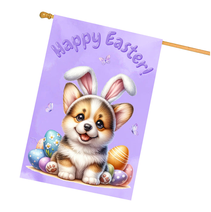 Easter Corgi Dog House Flag Spring Outdoor Yard Decor Double-Sided 28x40 Porch Gift for Dog Lovers
