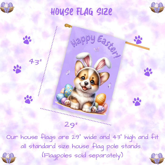 Easter Corgi Dog House Flag Spring Outdoor Yard Decor Double-Sided 28x40 Porch Gift for Dog Lovers
